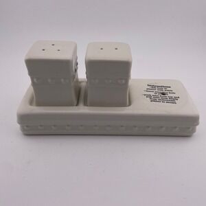 Nora Fleming Stoneware Salt & Pepper Shaker Set Tray White Beaded Pearl Retired